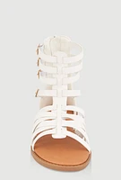 Womens Girls Buckle Strap Zip Back Gladiator Sandals, White,