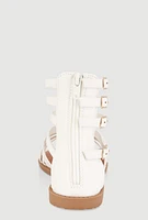 Womens Girls Buckle Strap Zip Back Gladiator Sandals, White,