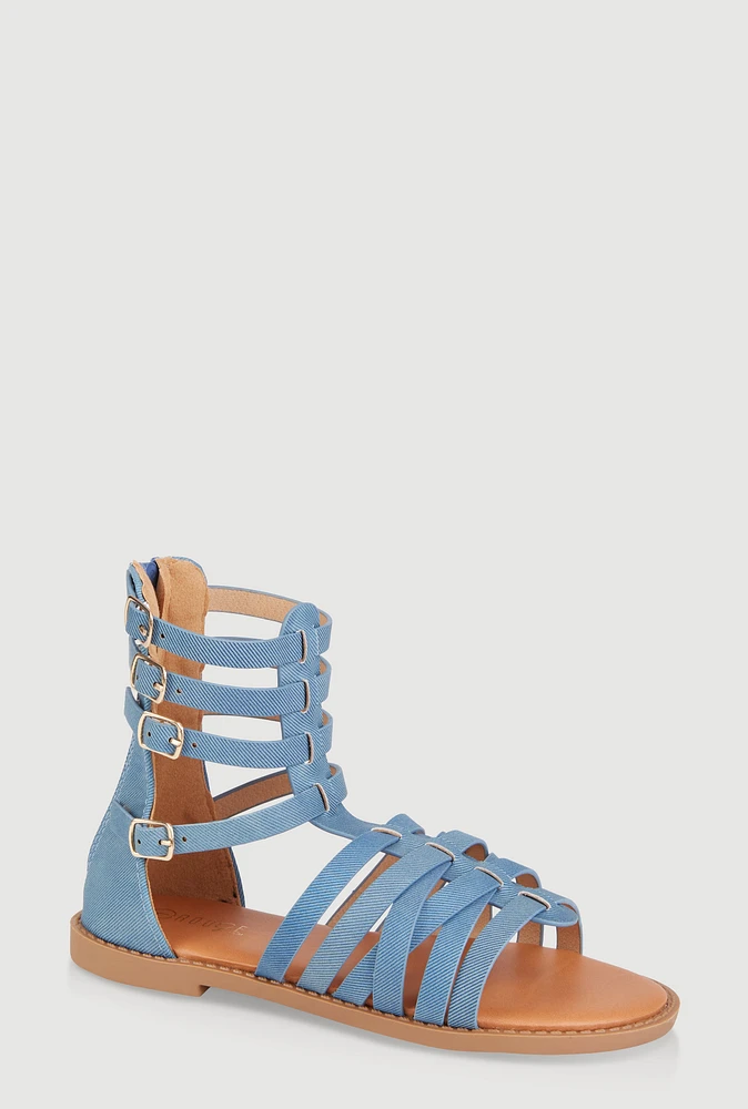 Womens Girls Buckle Strap Zip Back Gladiator Sandals,