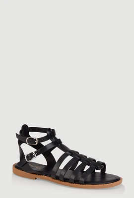 Womens Girls Double Buckle Gladiator Sandals, Black, Size 12