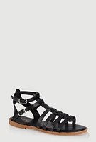 Womens Girls Double Buckle Gladiator Sandals, Black, Size 12