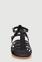 Womens Girls Double Buckle Gladiator Sandals, Black, Size 12