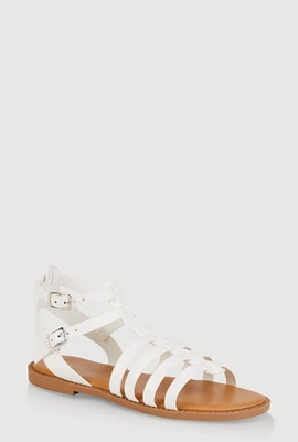 Womens Girls Double Buckle Gladiator Sandals, White, Size 4