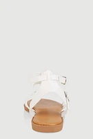 Womens Girls Double Buckle Gladiator Sandals, White, Size 4