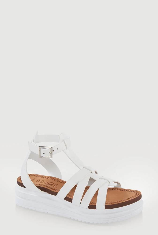 Womens Girls Platform Fisherman Sandals, White, Size 12