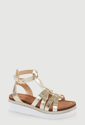 Womens Girls Platform Fisherman Sandals, Gold,