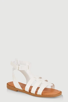 Womens Girls Velcro Strap Glitter Gladiator Sandals, White, Size 11