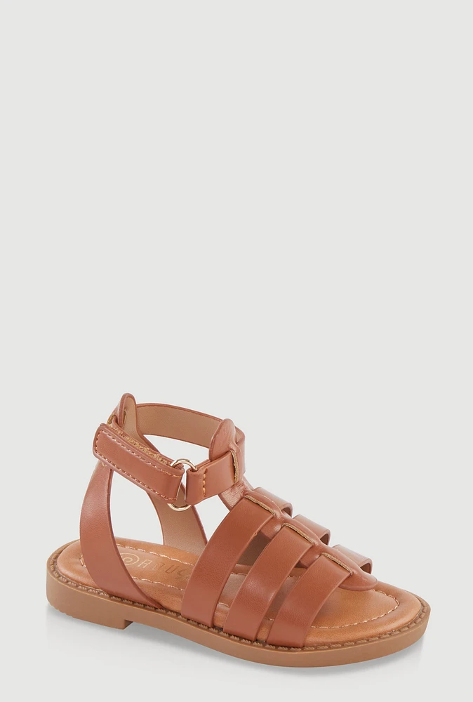 Womens Toddler Girls Velcro Strap Fisherman Sandals, Brown,