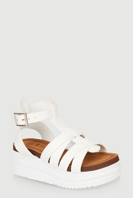Womens Toddler Girls Wedge Gladiator Sandals, White,