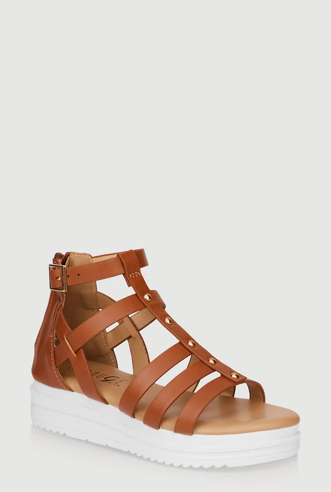 Womens Girls Studded Zip Back Wedge Gladiator Sandals,