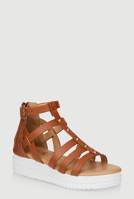 Womens Girls Studded Zip Back Wedge Gladiator Sandals,