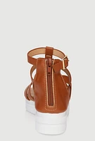 Womens Girls Studded Zip Back Wedge Gladiator Sandals,