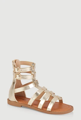 Womens Girls Buckle Strap Gladiator Sandals, Gold,