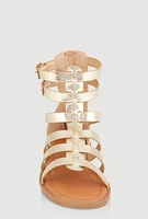 Womens Girls Buckle Strap Gladiator Sandals, Gold,