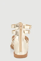 Womens Girls Buckle Strap Gladiator Sandals, Gold,