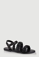 Womens Girls Double Scrunchie Band Sandals, Black, Size 2