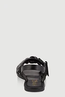 Womens Girls Double Scrunchie Band Sandals, Black, Size 4