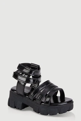 Womens Toddler Girls Strappy Platform Sandals, Black, Size 8