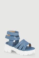 Womens Toddler Girls Strappy Platform Sandals, Blue, Size 8