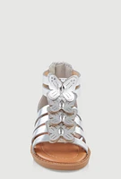 Womens Toddler Girls Butterfly Gladiator Sandals, Silver, Size 5