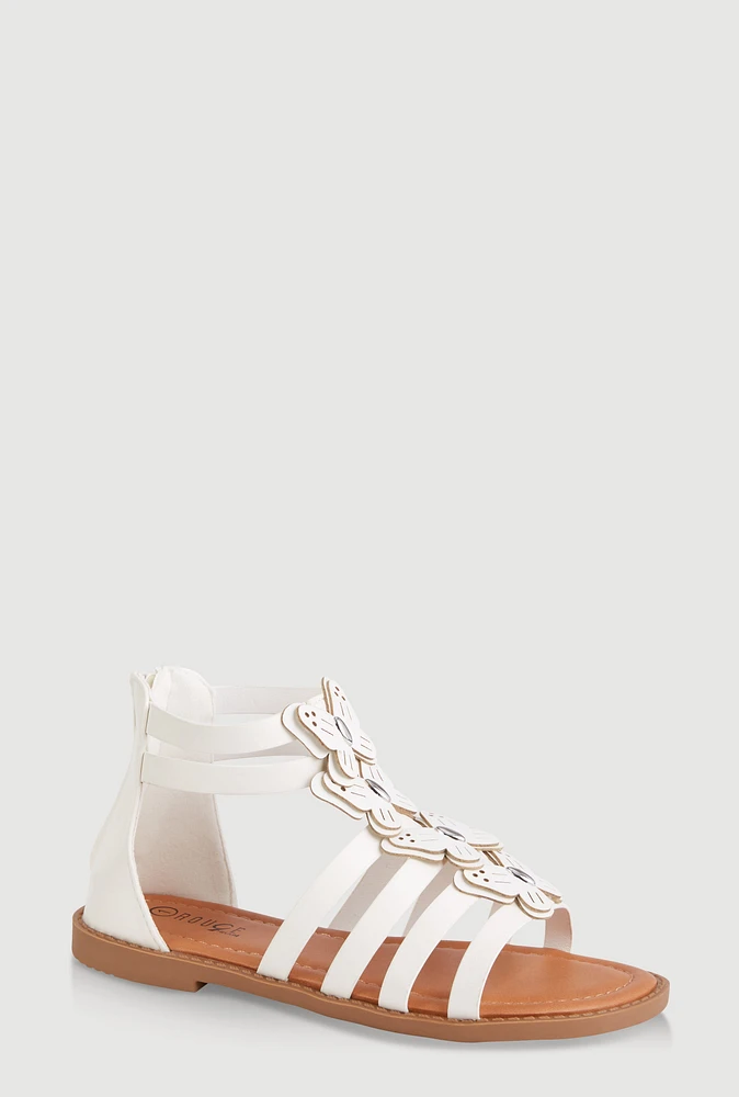 Womens Girls Butterfly Gladiator Sandals, White,
