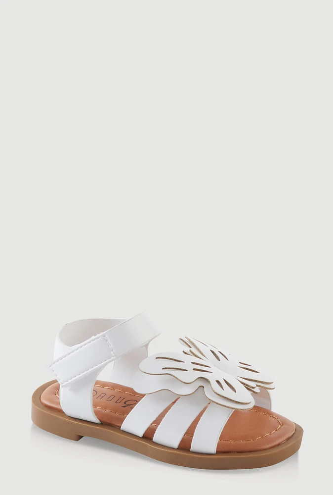 Womens Toddler Girls Butterfly Velcro Strap Sandals, White,