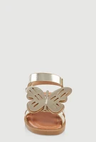 Womens Toddler Girls Butterfly Velcro Strap Sandals, Gold,