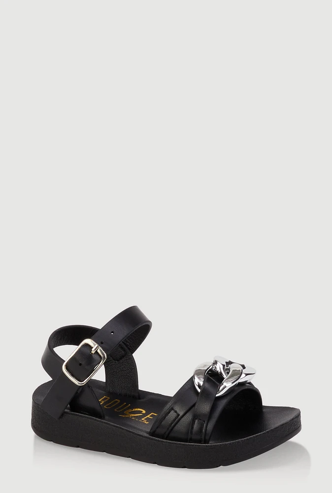 Womens Toddler Girls Chain Detail Ankle Strap Sandals, Black, Size 10