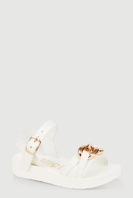 Womens Toddler Girls Chain Detail Ankle Strap Sandals, White, Size 5