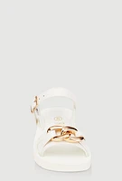 Womens Toddler Girls Chain Detail Ankle Strap Sandals, White,