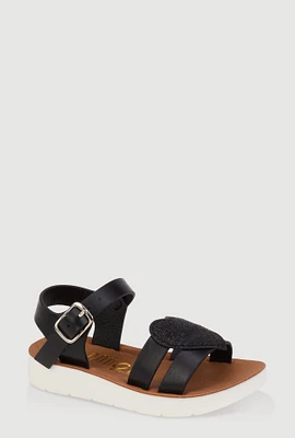 Womens Toddler Girls Heart Glitter Band Sandals, Black, Size 9