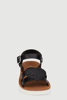 Womens Toddler Girls Heart Glitter Band Sandals, Black, Size 9