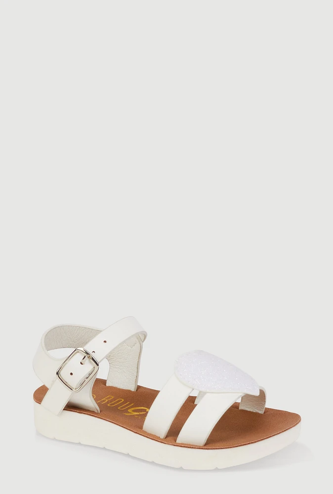Womens Toddler Girls Heart Glitter Band Sandals, White, Size 9