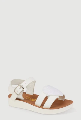 Womens Toddler Girls Heart Glitter Band Sandals, White, Size 9