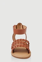 Womens Toddler Girls Braided Band Ankle Strap Sandals, Brown, Size 5