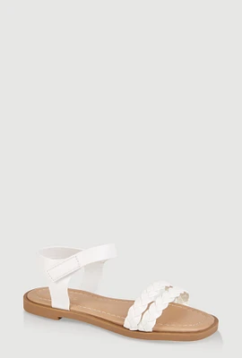 Womens Girls Braided Velcro Ankle Strap Sandals, White, Size 11