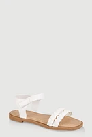 Womens Girls Braided Velcro Ankle Strap Sandals, White, Size 11