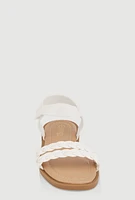 Womens Girls Braided Velcro Ankle Strap Sandals, White, Size 2