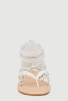 Womens Girls Rhinestone Strappy Zip Back Thong Sandals, White, Size 1