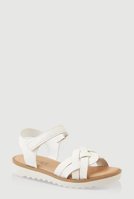 Womens Girls Braided Ankle Strap Sandals, White,
