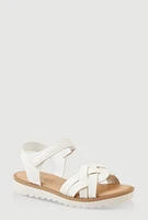 Womens Girls Braided Ankle Strap Sandals, White,