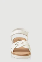 Womens Girls Braided Ankle Strap Sandals, White,