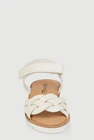 Womens Toddler Girls Braided Band Velcro Strap Sandals, White, Size 8