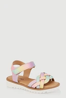 Womens Toddler Girls Braided Band Velcro Strap Sandals,