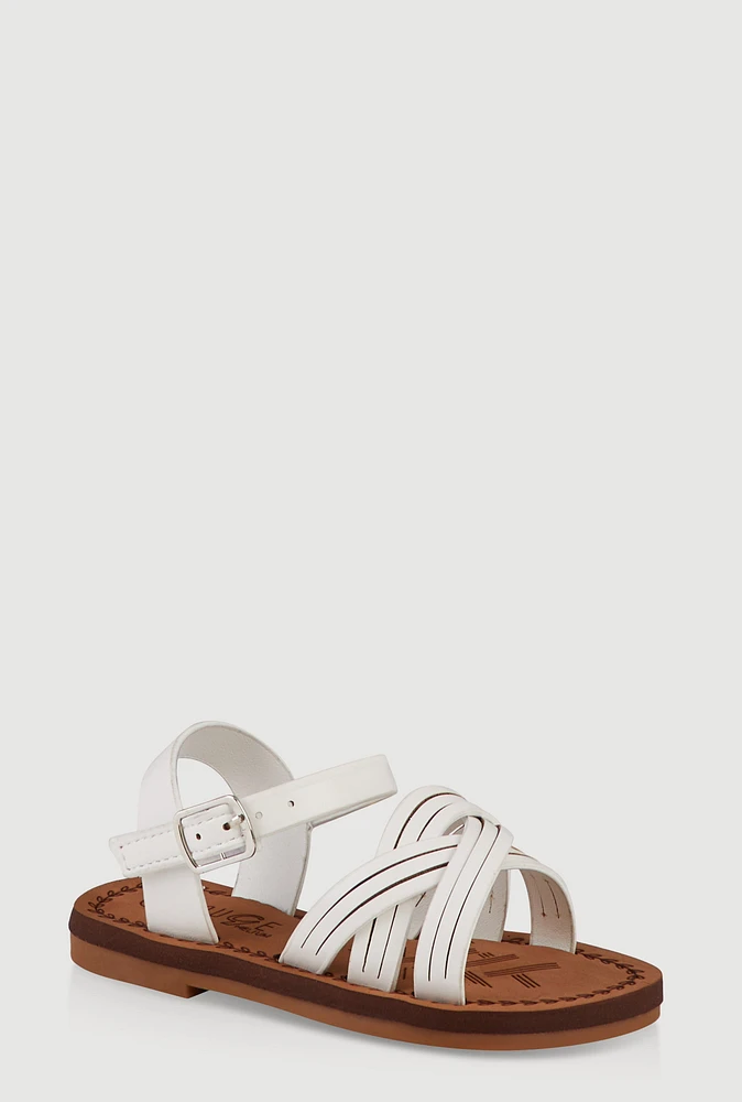 Womens Toddler Girls Criss Cross Strappy Band Sandals, White,