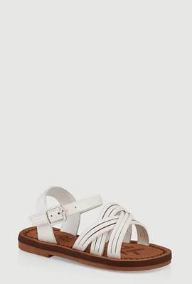 Womens Toddler Girls Criss Cross Strappy Band Sandals, White,