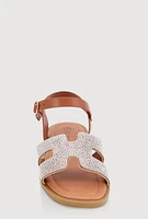 Womens Girls Rhinestone H Band Buckle Strap Sandals, Brown, Size 13