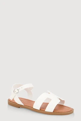 Womens Girls Glitter H Band Buckle Strap Sandals, White, Size 4