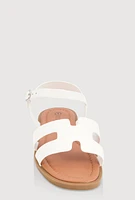Womens Girls Glitter H Band Buckle Strap Sandals, White, Size 4