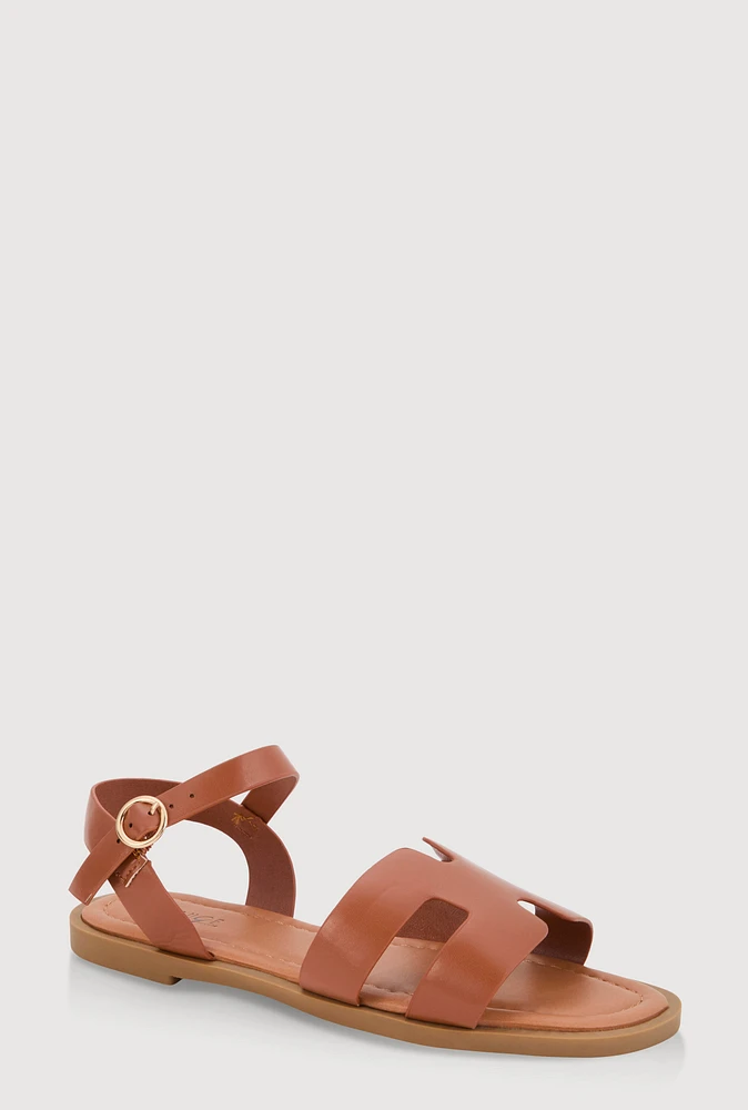Womens Girls Glitter H Band Buckle Strap Sandals, Brown,